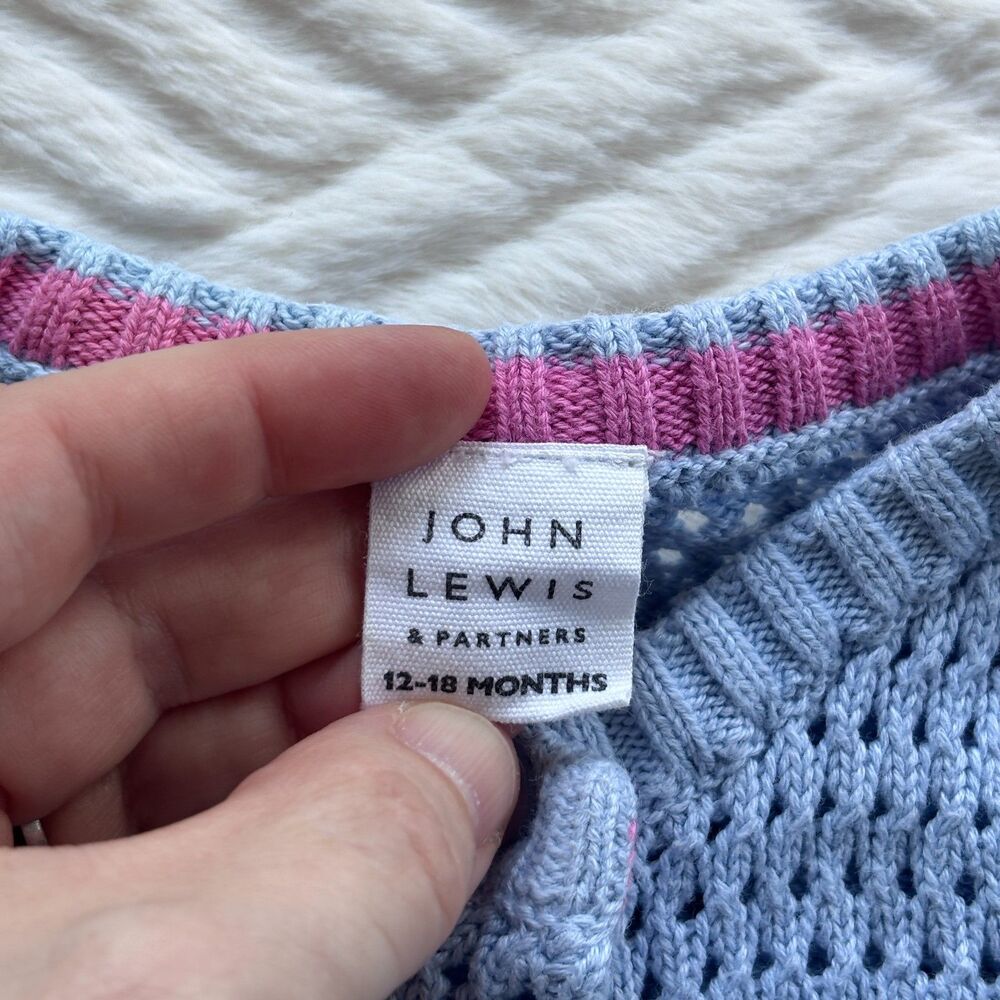 John Lewis & Partners Baby 12-18M Blue Crochet Fruit Floral Cotton Cardigan - Picture 4 of 5